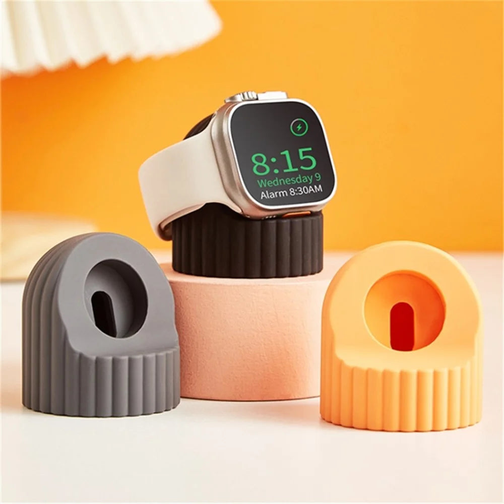 Charger Stand for Apple Watch Wave Texture Silicone Dock Holder Desk Stand Charging Station Dock Holder - Orange - 7