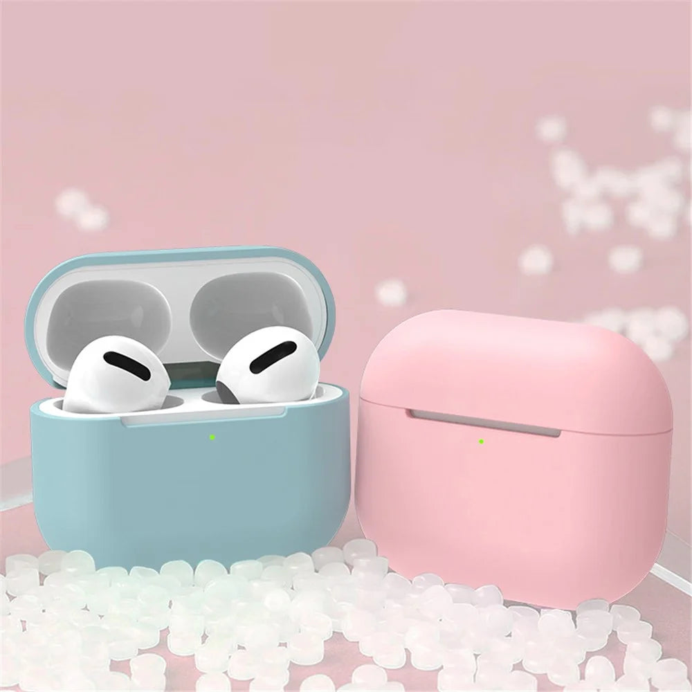 For Apple AirPods 3 Earphone Case Silicone Shock-Absorbing Earbuds Cover with Metal Dustproof Sticker Kit - Sky Blue+Silver - 6