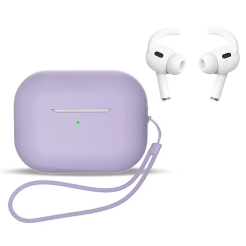 For AirPods Pro 2 Earphones Case Full Protective Silicone Shockproof Cover with Strap / Ear-Tip - Purple - 1
