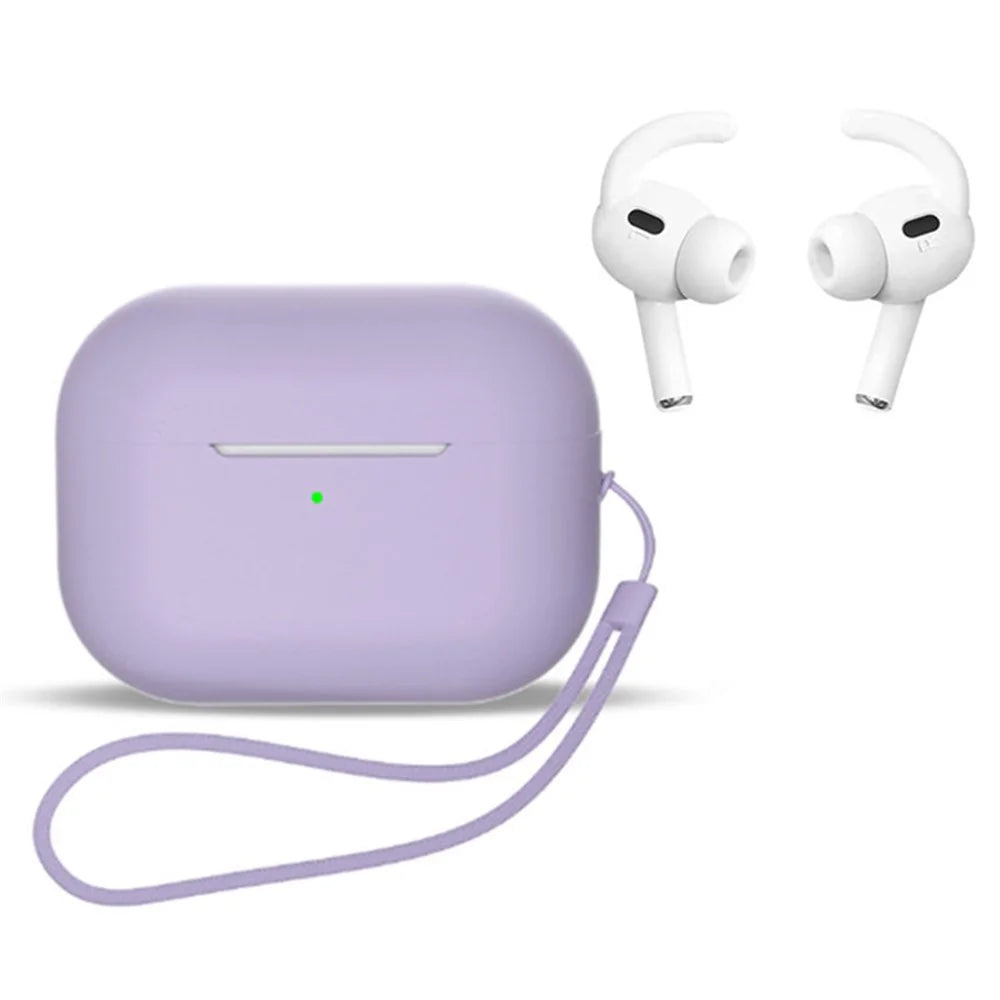 For AirPods Pro 2 Earphones Case Full Protective Silicone Shockproof Cover with Strap / Ear-Tip - Purple - 1