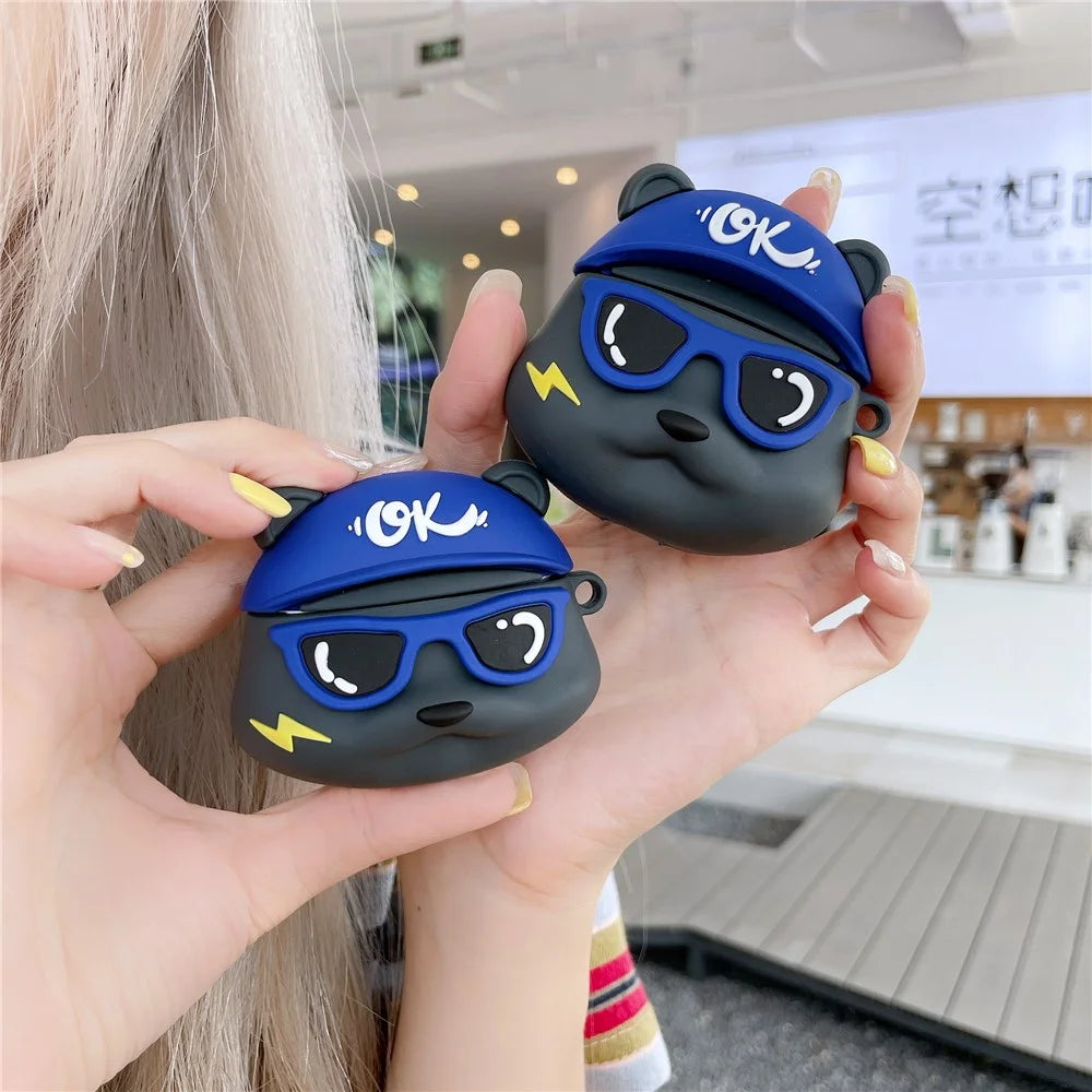 Earphones Case for Apple AirPods with Charging Case (2016) / (2019) / AirPods with Wireless Charging Case (2019) , Little Bear Silicone Cover with Keychain - 3