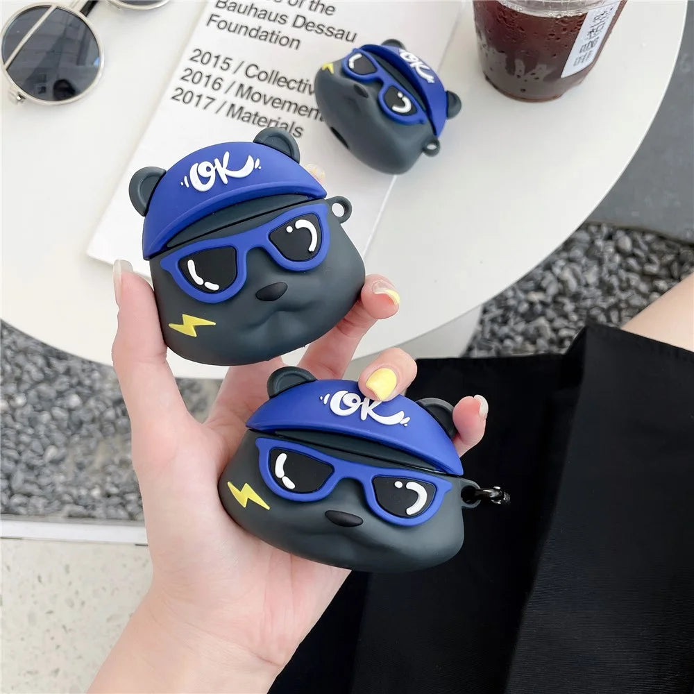 Earphones Case for Apple AirPods with Charging Case (2016) / (2019) / AirPods with Wireless Charging Case (2019) , Little Bear Silicone Cover with Keychain - 4