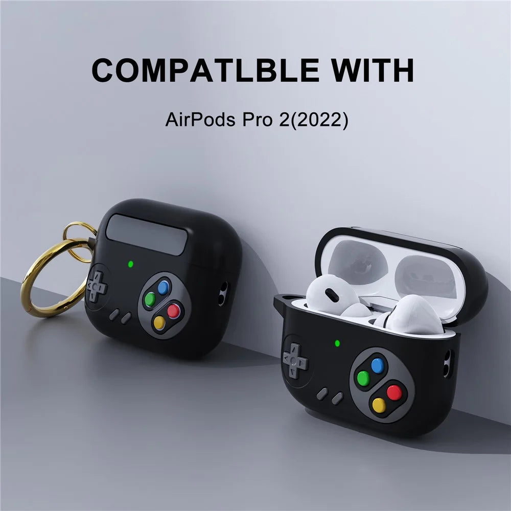 Earphone Silicone Case for Apple AirPods Pro (Gen 2) (USB-C) / AirPods Pro 2 / Pro Game Console Design Earbuds Anti-Drop Cover with Ring Buckle - Black - 3