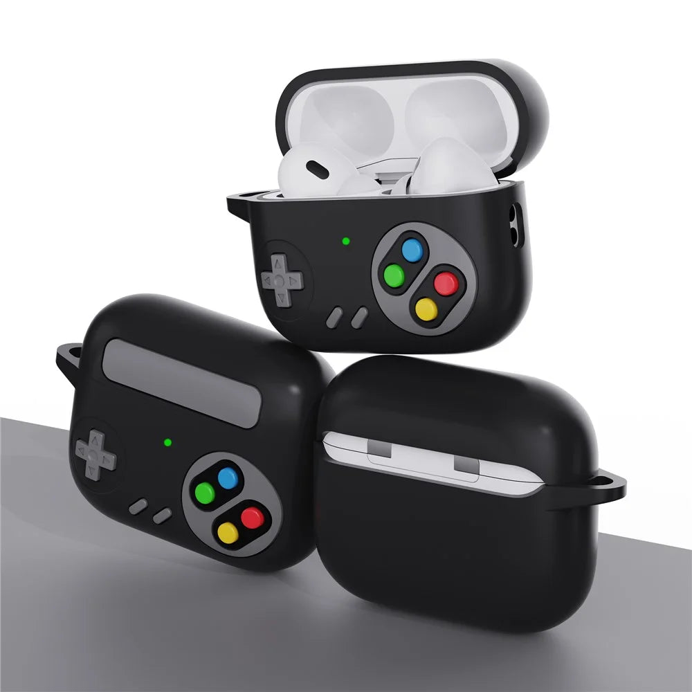 Earphone Silicone Case for Apple AirPods Pro (Gen 2) (USB-C) / AirPods Pro 2 / Pro Game Console Design Earbuds Anti-Drop Cover with Ring Buckle - Black - 5