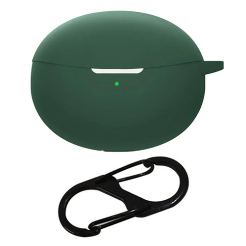 For Oppo Enco R Pro / Air2 Pro TWS Earphone Anti-drop Silicone Protective Cover with Anti-lost Buckle - Blackish Green - 1