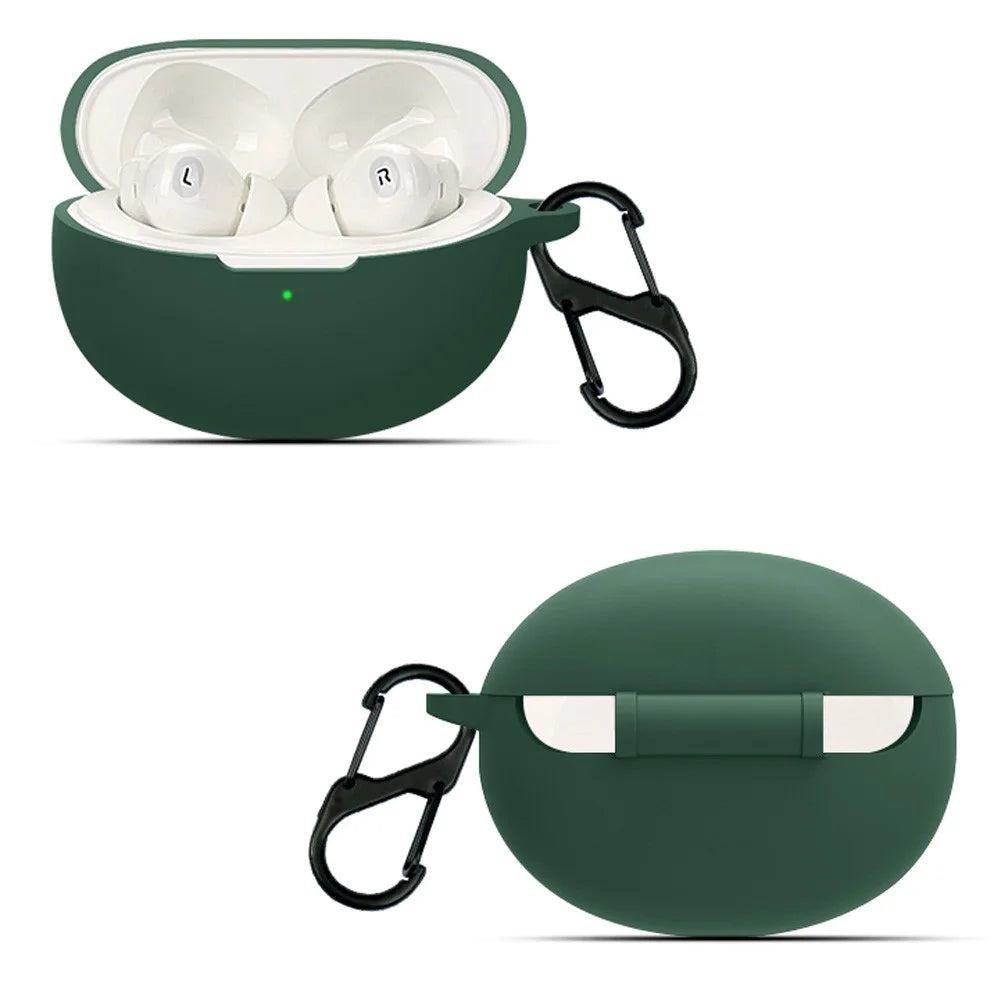 For Oppo Enco R Pro / Air2 Pro TWS Earphone Anti-drop Silicone Protective Cover with Anti-lost Buckle - Blackish Green - 2