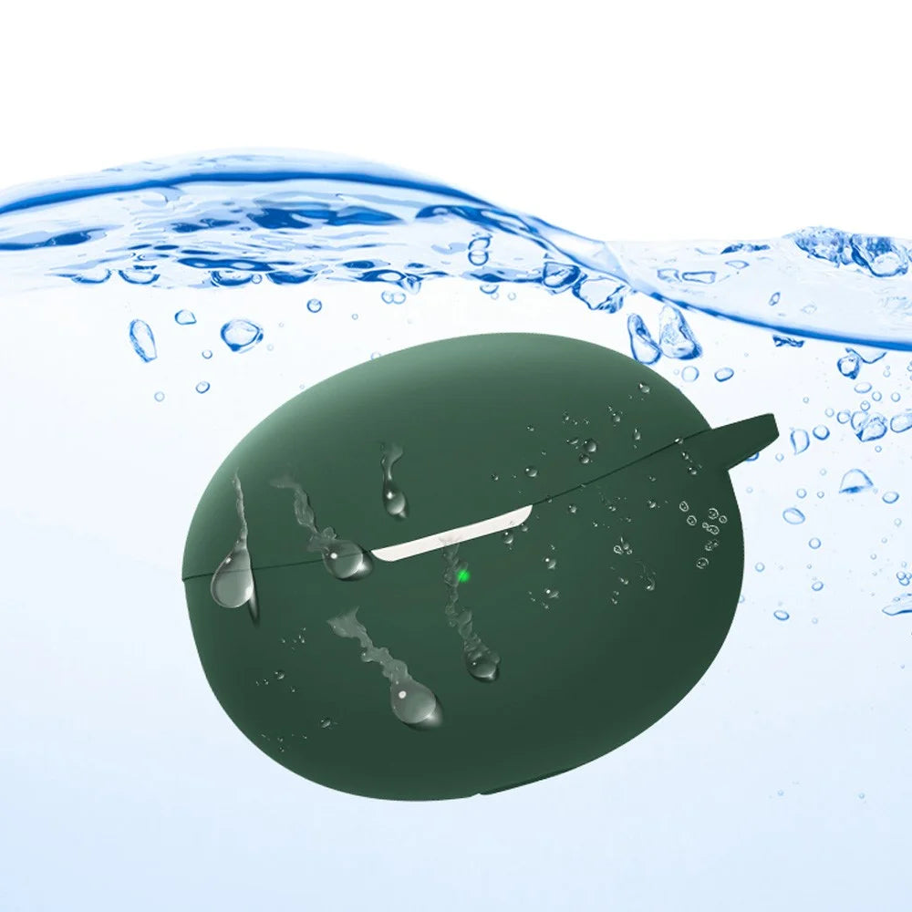 For Oppo Enco R Pro / Air2 Pro TWS Earphone Anti-drop Silicone Protective Cover with Anti-lost Buckle - Blackish Green - 3