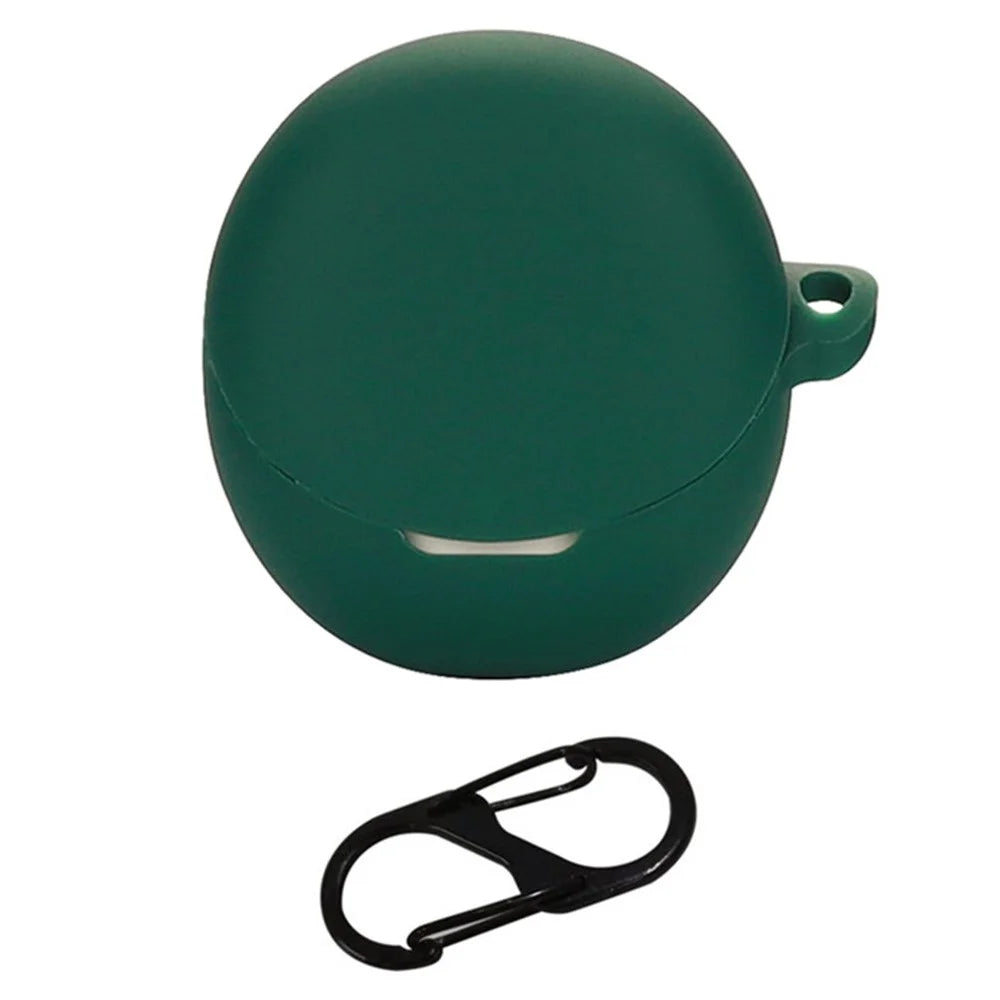 For Oppo Enco R2 Earphone Anti-drop Case Silicone Protective Cover with Anti-lost Buckle - Blackish Green - 1