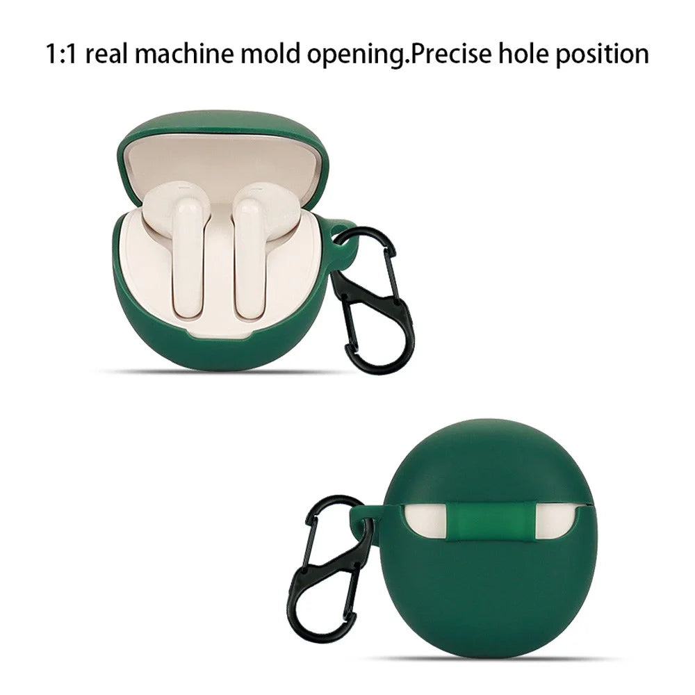 For Oppo Enco R2 Earphone Anti-drop Case Silicone Protective Cover with Anti-lost Buckle - Blackish Green - 3
