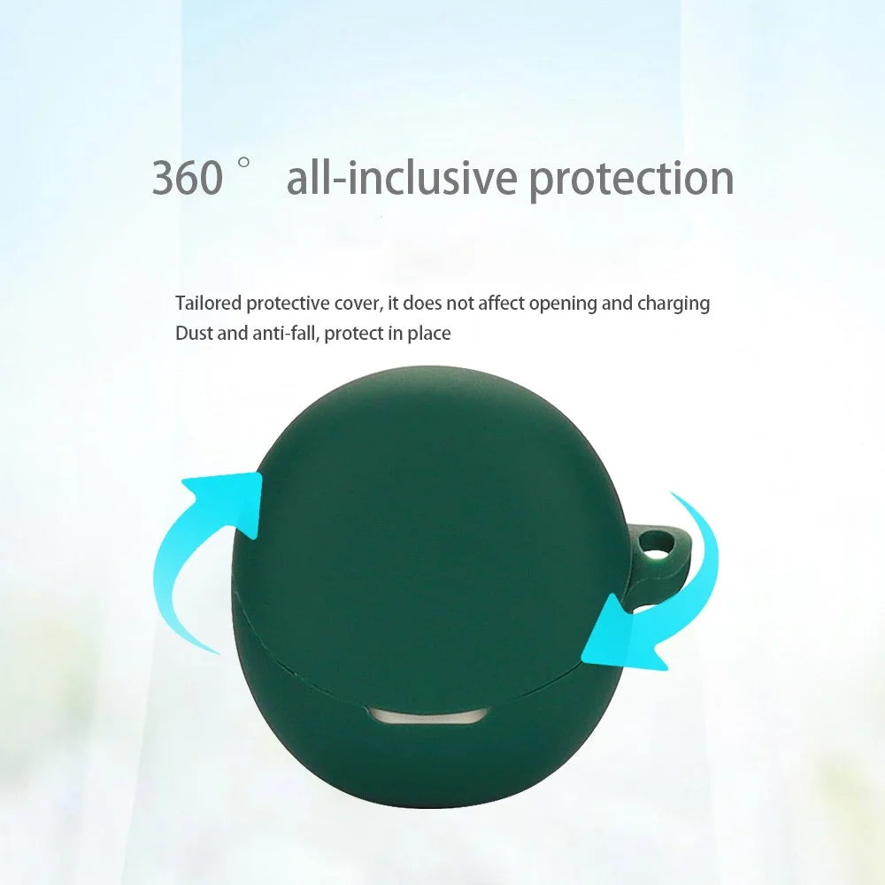 For Oppo Enco R2 Earphone Anti-drop Case Silicone Protective Cover with Anti-lost Buckle - Blackish Green - 5