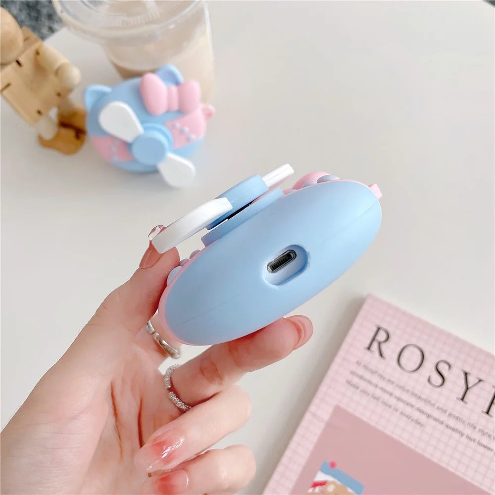 Earphones Case for Apple AirPods 3 , Rotary Fan Design Bluetooth-compatible Earbud Silicone Cover with Carabiner - 4