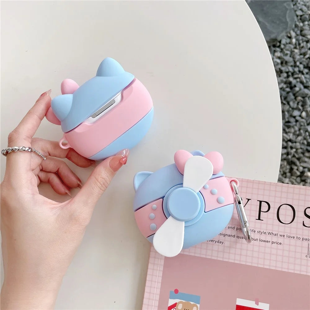 Silicone Earphones Case for Apple AirPods Pro , Rotary Fan Design Earbud Anti-drop Cover with Carabiner - 5