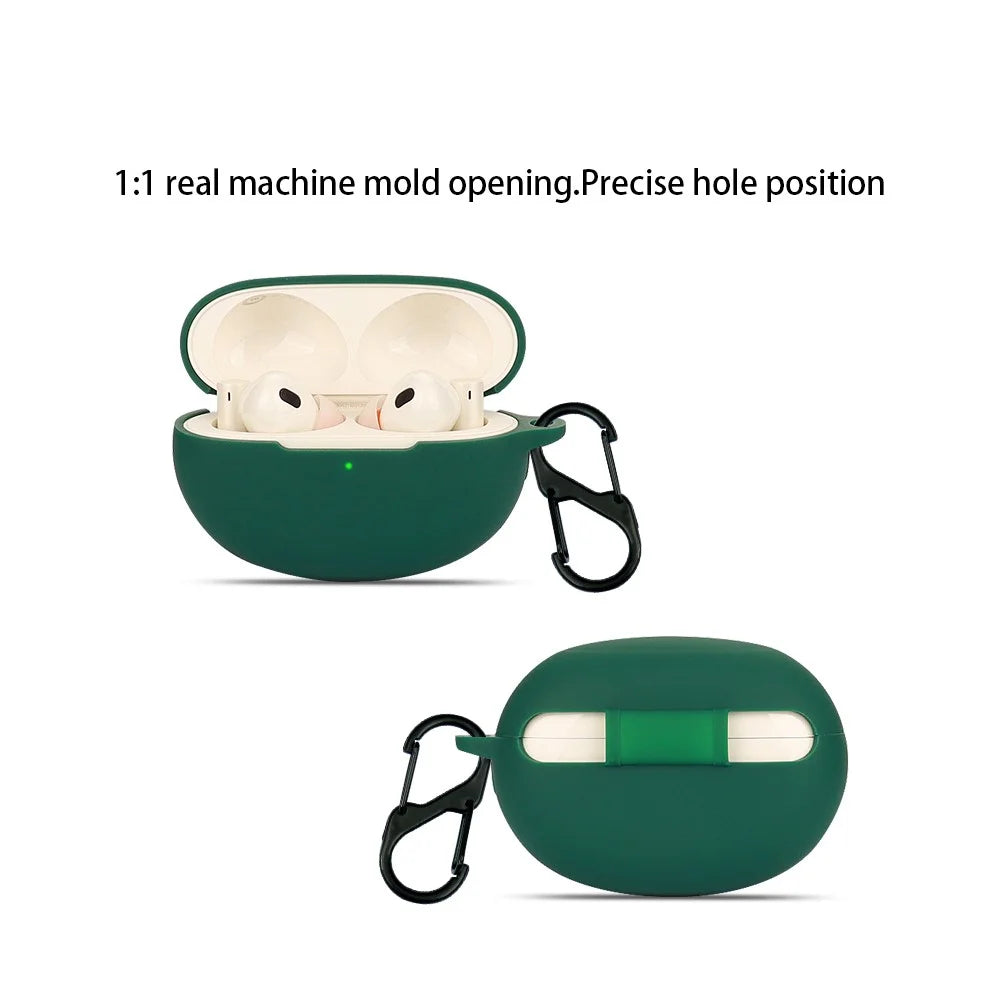 Silicone Case for Realme Buds Air 5 Pro Bluetooth-compatible Earphone Charging Bin Protective Sleeve with Buckle - Blackish Green - 3