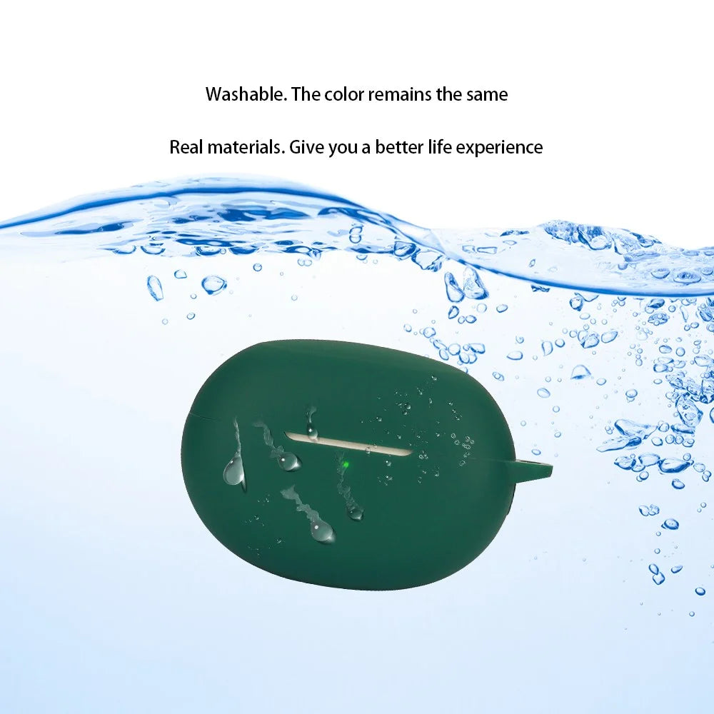 Silicone Case for Realme Buds Air 5 Pro Bluetooth-compatible Earphone Charging Bin Protective Sleeve with Buckle - Blackish Green - 4