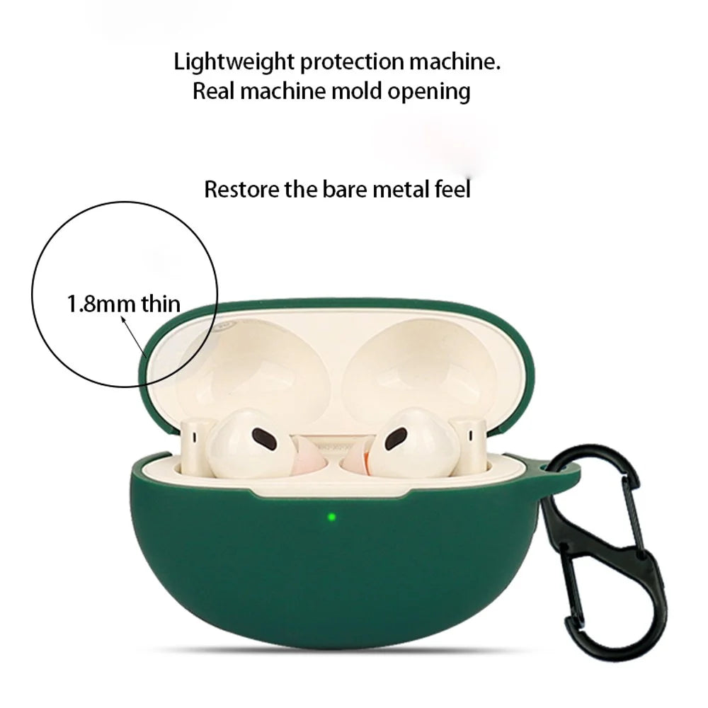 Silicone Case for Realme Buds Air 5 Pro Bluetooth-compatible Earphone Charging Bin Protective Sleeve with Buckle - Blackish Green - 5