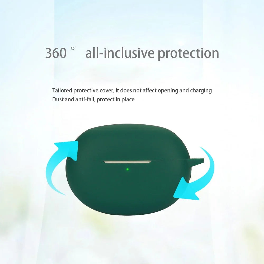 Silicone Case for Realme Buds Air 5 Pro Bluetooth-compatible Earphone Charging Bin Protective Sleeve with Buckle - Blackish Green - 6