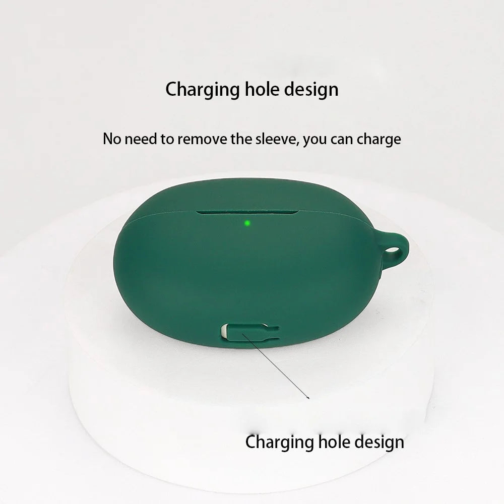 Silicone Case for Realme Buds Air 5 Pro Bluetooth-compatible Earphone Charging Bin Protective Sleeve with Buckle - Blackish Green - 7