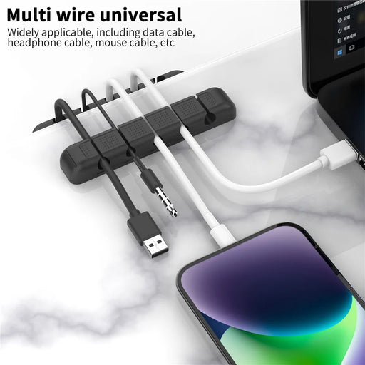 AHASTYLE PT125 5 Slots Cable Organizer Silicone Charger Cord Winder Desktop Management Clip - Black - 2