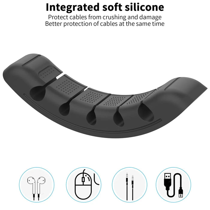 AHASTYLE PT125 5 Slots Cable Organizer Silicone Charger Cord Winder Desktop Management Clip - Black - 5