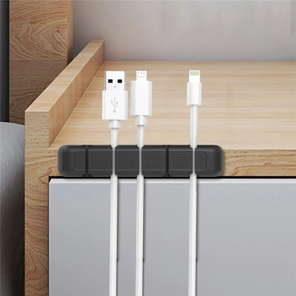 AHASTYLE PT125 5 Slots Cable Organizer Silicone Charger Cord Winder Desktop Management Clip - Black - 6