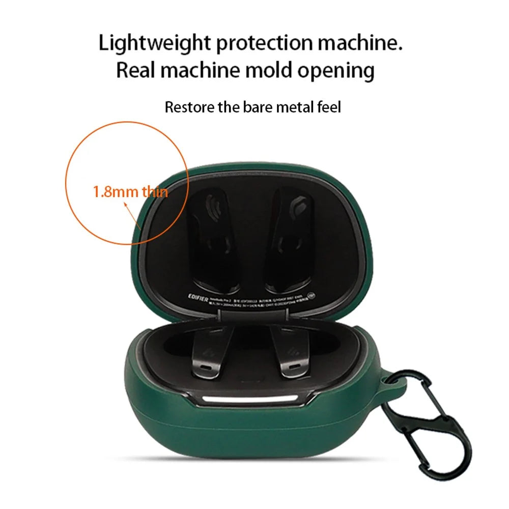 For EDIFIER NeoBuds Pro2 Silicone Case Bluetooth-compatible Earphone Charging Bin Anti-scratch Sleeve with Buckle - Blackish Green - 3