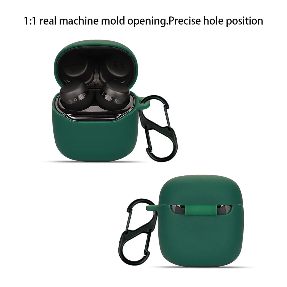 For JBL TOUR PRO+TWS Bluetooth-compatible Earphone Anti-drop Protective Sleeve Silicone Case with Buckle - Blackish Green - 2