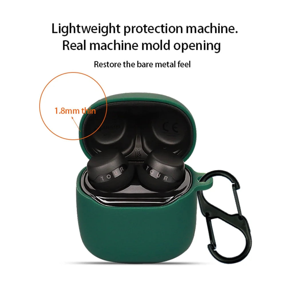 For JBL TOUR PRO+TWS Bluetooth-compatible Earphone Anti-drop Protective Sleeve Silicone Case with Buckle - Blackish Green - 3