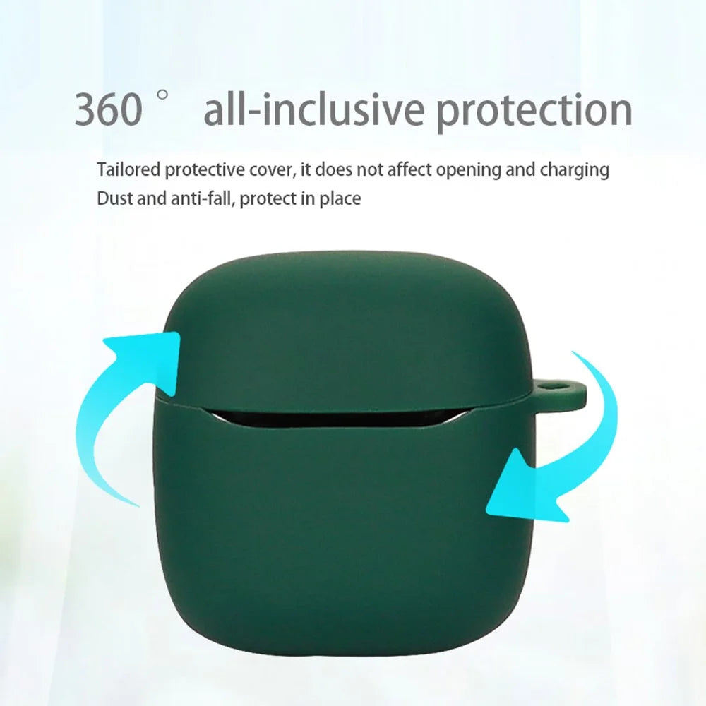 For JBL TOUR PRO+TWS Bluetooth-compatible Earphone Anti-drop Protective Sleeve Silicone Case with Buckle - Blackish Green - 4