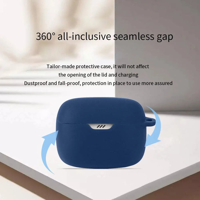 For JBL Tune Buds Earphone Silicone Case Anti-scratch Earbud Protective Cover with Buckle - Dark Blue - 3