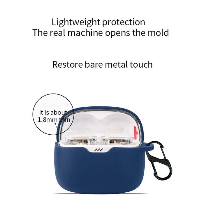 For JBL Tune Buds Earphone Silicone Case Anti-scratch Earbud Protective Cover with Buckle - Dark Blue - 4