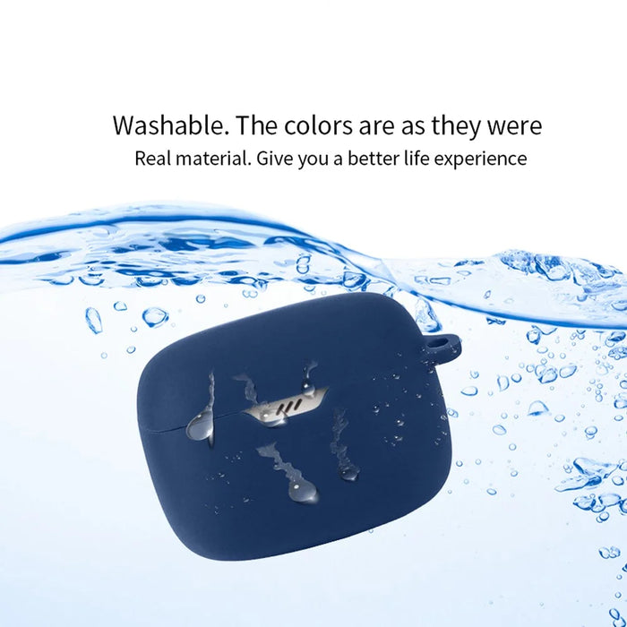 For JBL Tune Buds Earphone Silicone Case Anti-scratch Earbud Protective Cover with Buckle - Dark Blue - 5