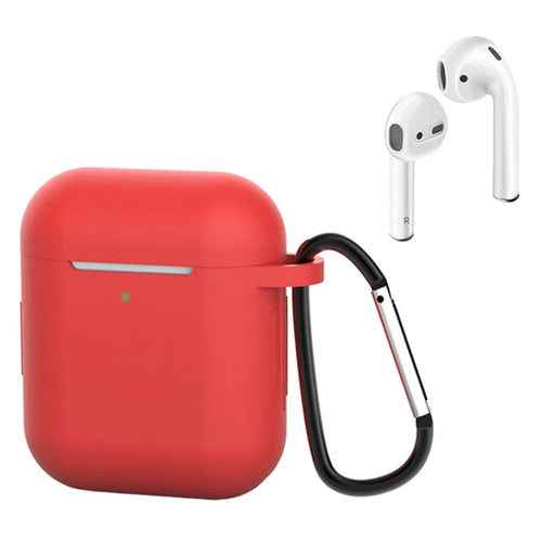 For Apple AirPods with Charging Case (2016)  /  (2019)  /  AirPods with Wireless Charging Case (2019) Silicone Case Earphone Cover with Carabiner - Red - 1