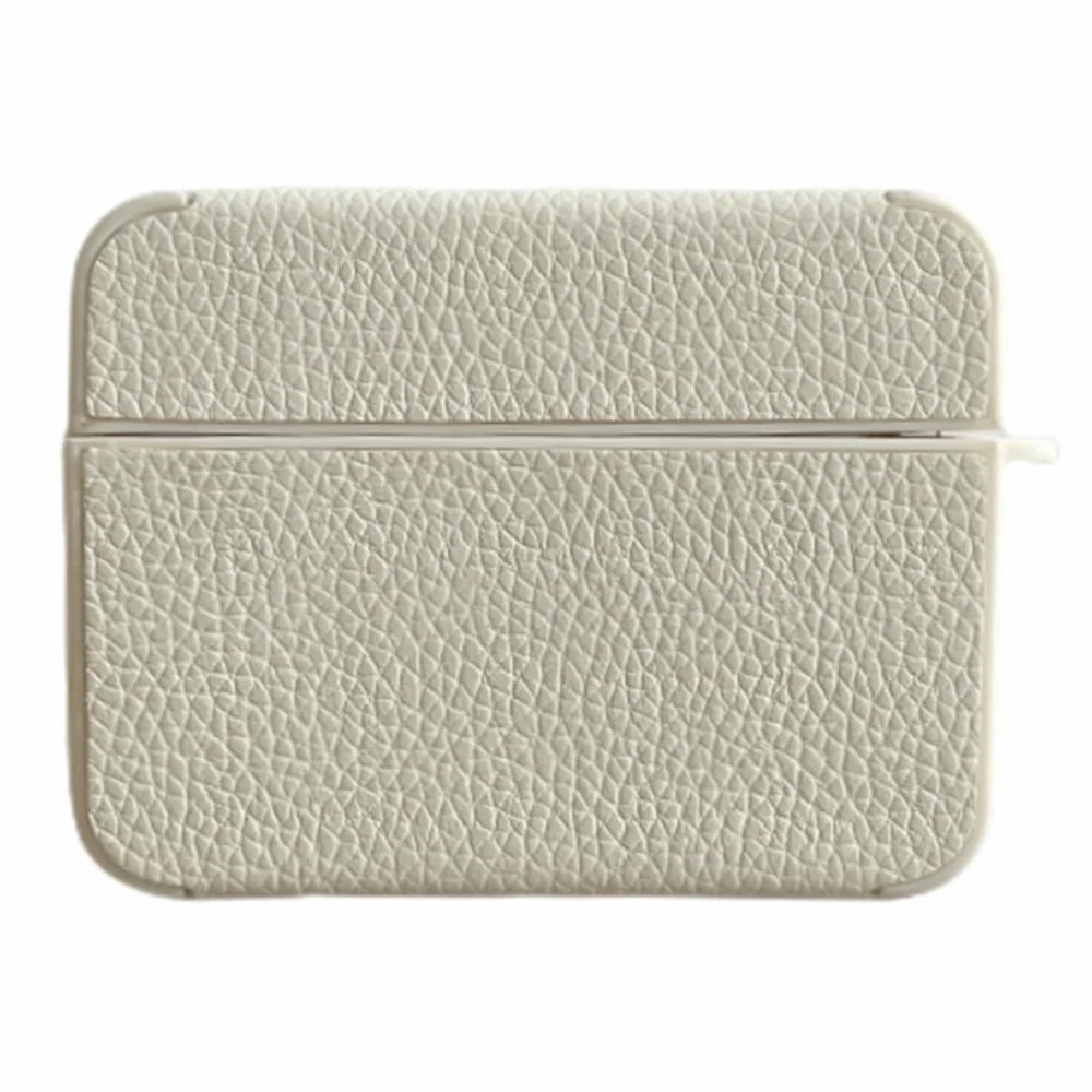 For Apple AirPods Pro Litchi Texture Protective Case PU Leather TPU Earbuds Charging Case Cover - White - 1