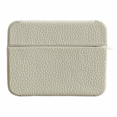For Apple AirPods Pro Litchi Texture Protective Case PU Leather TPU Earbuds Charging Case Cover - White - 1