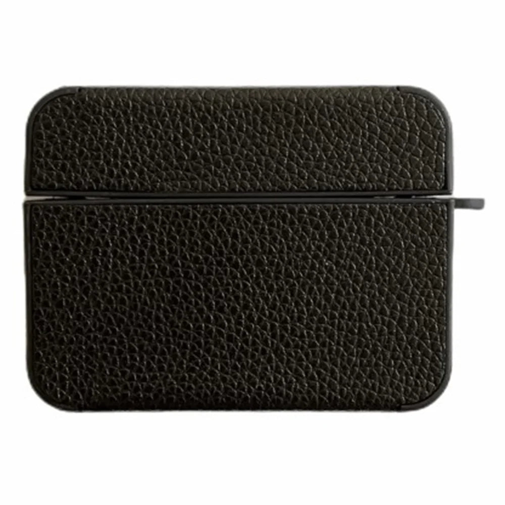 For Apple AirPods 3 Litchi Texture PU Leather TPU Case Bluetooth-compatible Headset Charging Case Cover - Black - 1