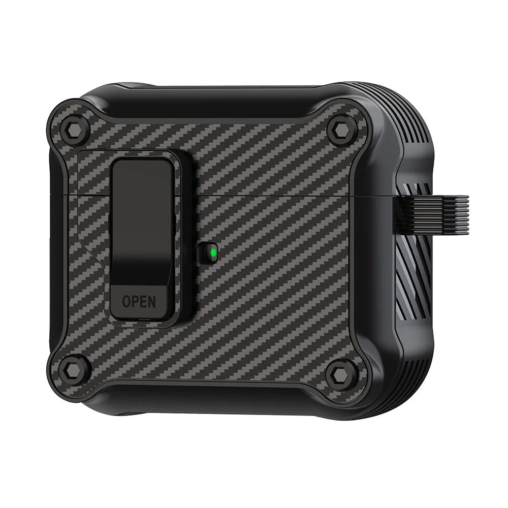 For Apple AirPods 3 Earphone Case Carbon Fiber Texture Magnetic Auto Lock Earbud TPU Cover - Black - 1