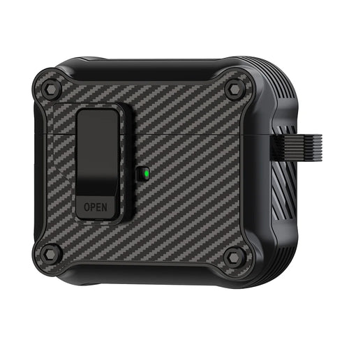 For Apple AirPods 3 Earphone Case Carbon Fiber Texture Magnetic Auto Lock Earbud TPU Cover - Black - 1