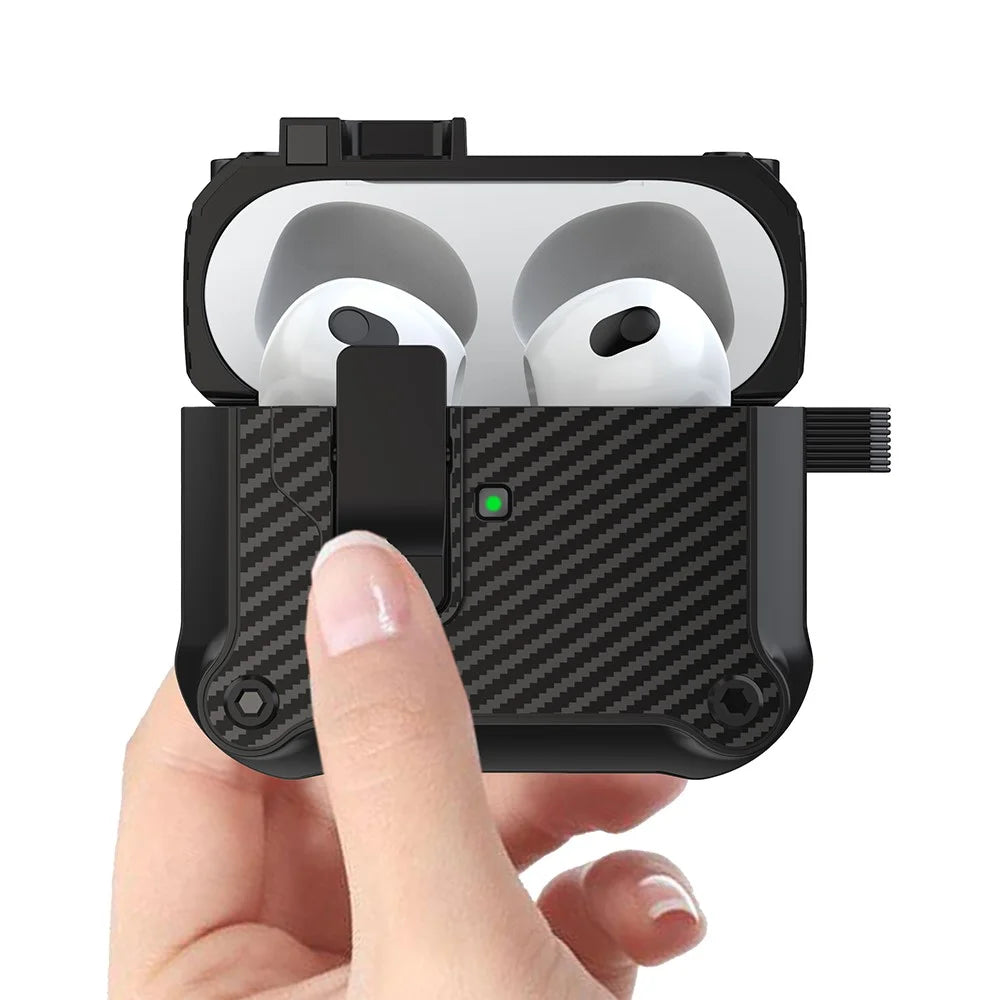 For Apple AirPods 3 Earphone Case Carbon Fiber Texture Magnetic Auto Lock Earbud TPU Cover - Black - 2
