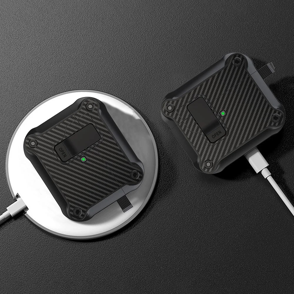 For Apple AirPods 3 Earphone Case Carbon Fiber Texture Magnetic Auto Lock Earbud TPU Cover - Black - 4