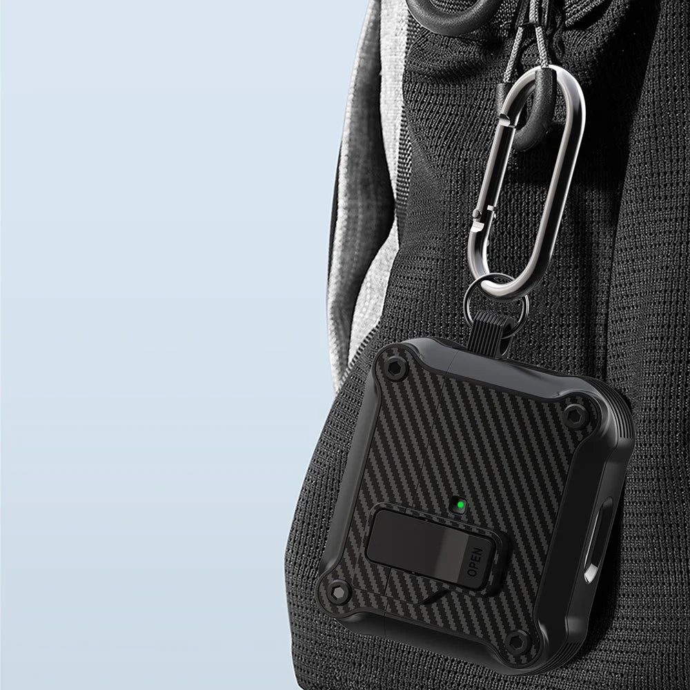 For Apple AirPods 3 Earphone Case Carbon Fiber Texture Magnetic Auto Lock Earbud TPU Cover - Black - 6
