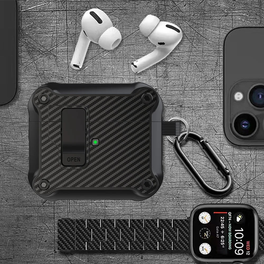 For Apple AirPods 3 Earphone Case Carbon Fiber Texture Magnetic Auto Lock Earbud TPU Cover - Black - 7