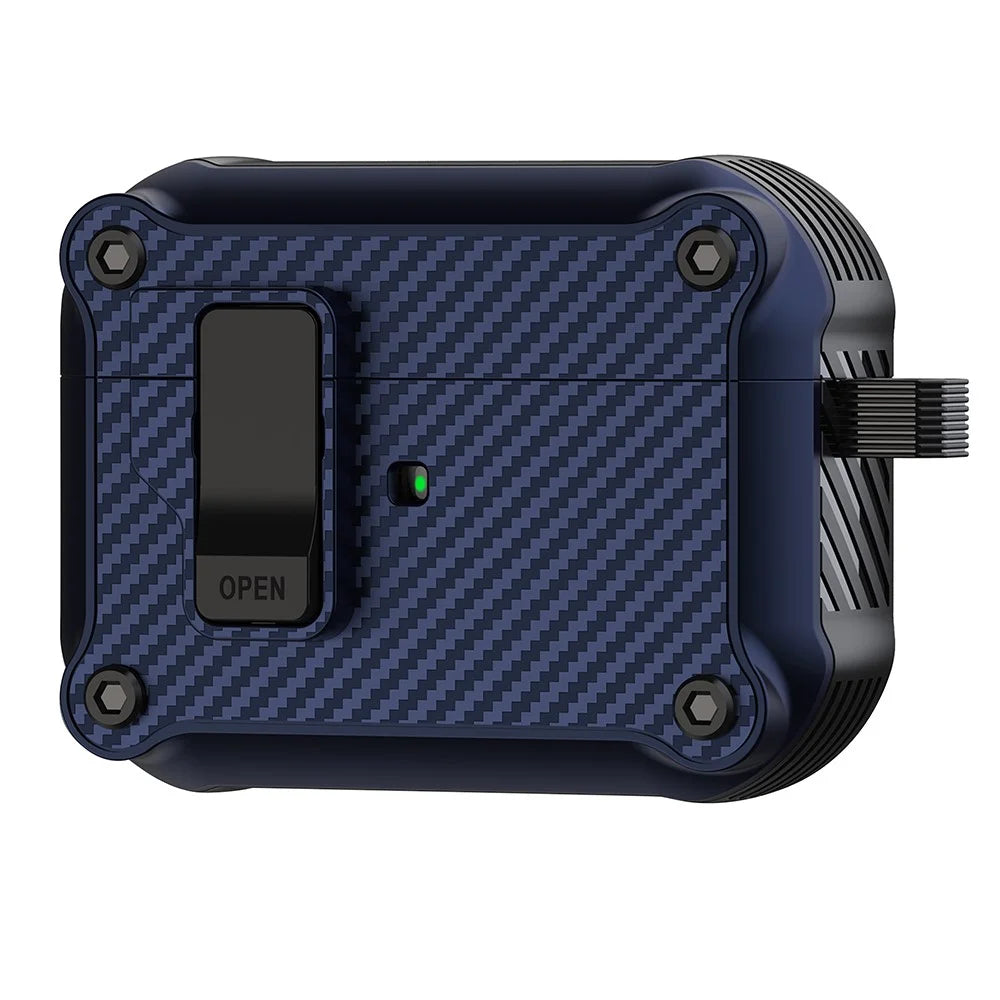 For Apple AirPods Pro 2 Carbon Fiber Texture Earphone Case Earbud TPU Cover with Magnetic Auto Lock - Sapphire - 1