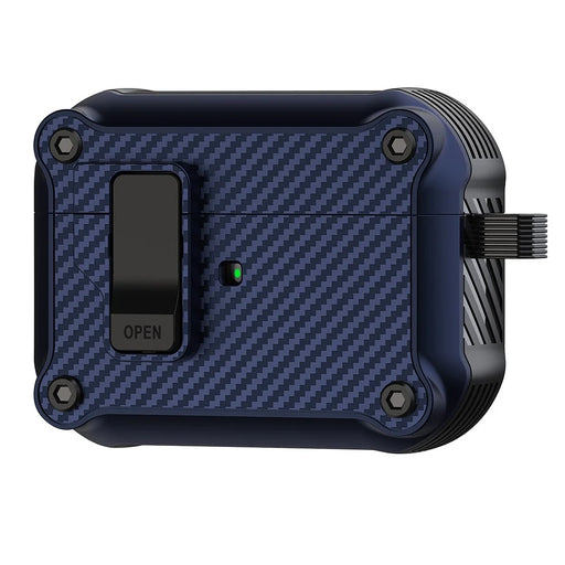 For Apple AirPods Pro 2 Carbon Fiber Texture Earphone Case Earbud TPU Cover with Magnetic Auto Lock - Sapphire - 1