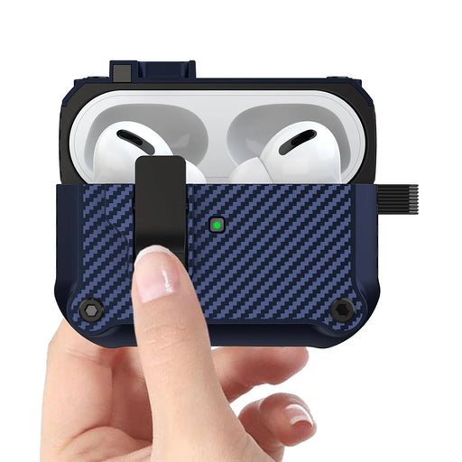 For Apple AirPods Pro 2 Carbon Fiber Texture Earphone Case Earbud TPU Cover with Magnetic Auto Lock - Sapphire - 2