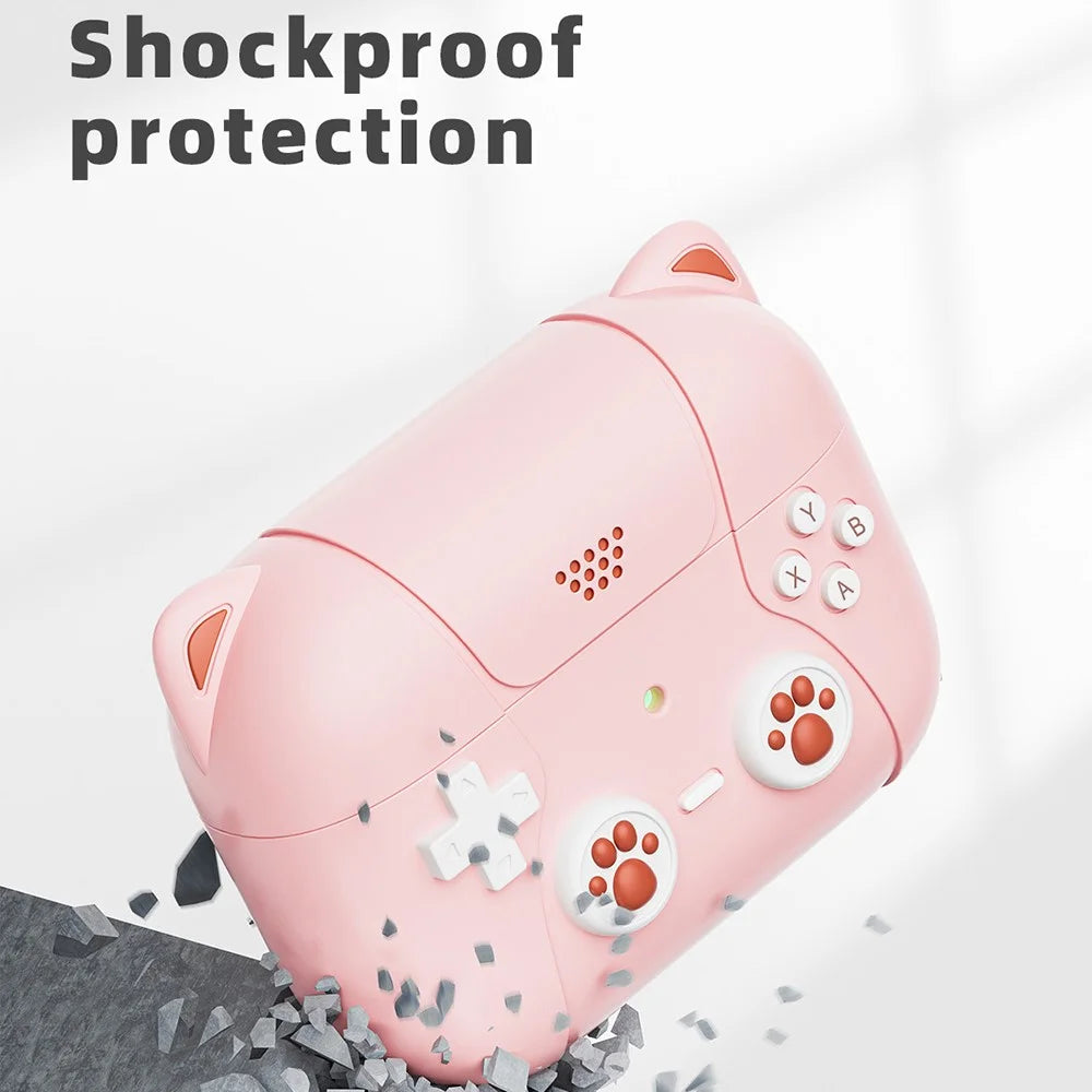 For Apple AirPods Pro / AirPods Pro 2 Silicone Case Cat Game Console Design Earphone Cover with Lanyard - Light Pink - 3