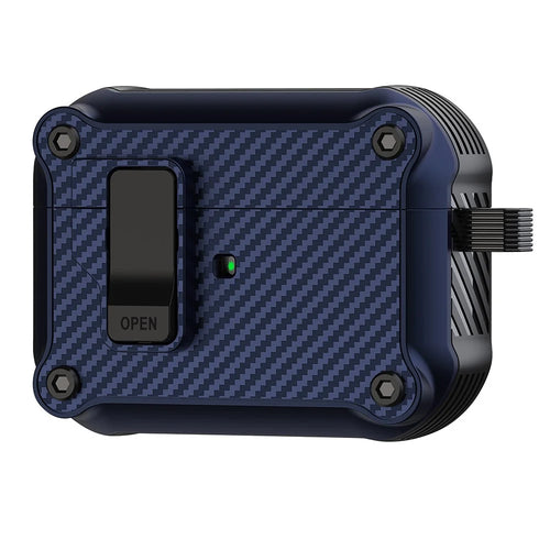 TPU Earphone Case for Apple AirPods Pro , Carbon Fiber Texture Anti-drop Cover with Magnetic Auto Lock - Sapphire - 1