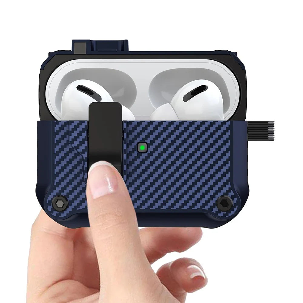 TPU Earphone Case for Apple AirPods Pro , Carbon Fiber Texture Anti-drop Cover with Magnetic Auto Lock - Sapphire - 2