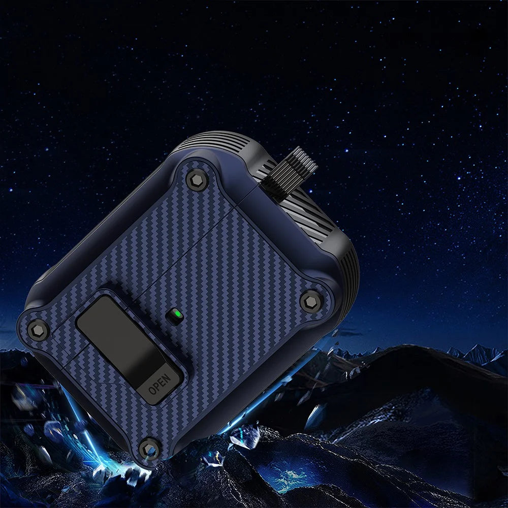 TPU Earphone Case for Apple AirPods Pro , Carbon Fiber Texture Anti-drop Cover with Magnetic Auto Lock - Sapphire - 3