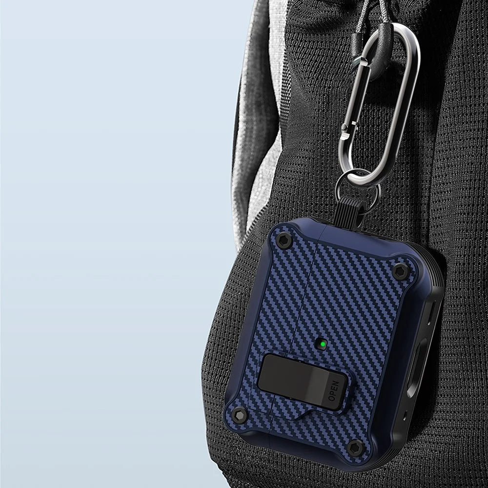 TPU Earphone Case for Apple AirPods Pro , Carbon Fiber Texture Anti-drop Cover with Magnetic Auto Lock - Sapphire - 5