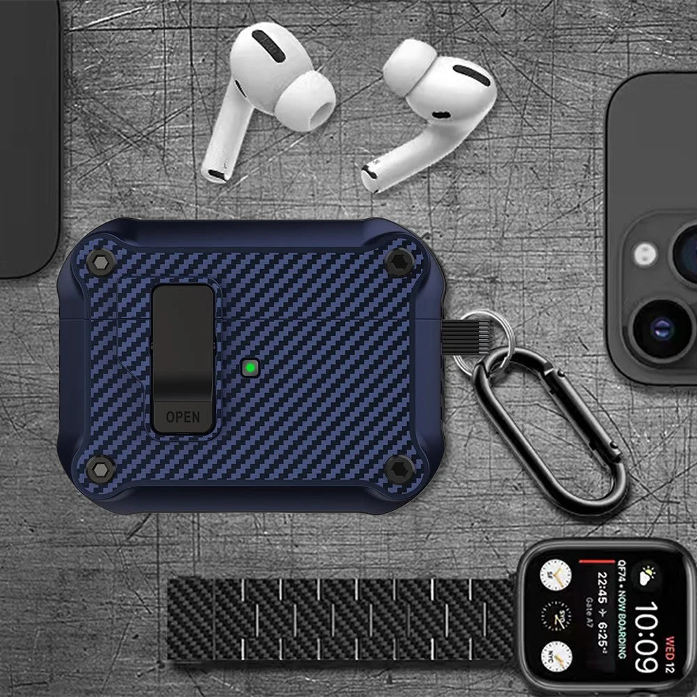 TPU Earphone Case for Apple AirPods Pro , Carbon Fiber Texture Anti-drop Cover with Magnetic Auto Lock - Sapphire - 6